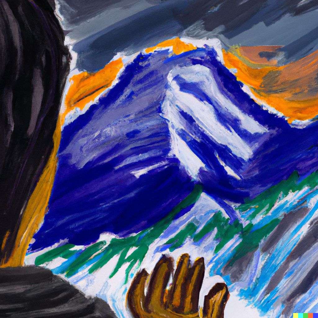 someone gazing at Mount Everest, finger painting